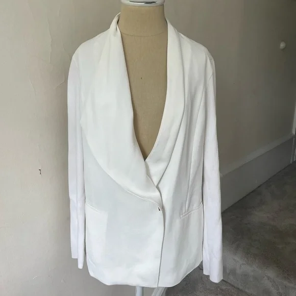 Vince White Ivory Asymmetrical Ribbed Sleeve Draped Drape Jacket Sz 4 V28729072 - Picture 4 of 12